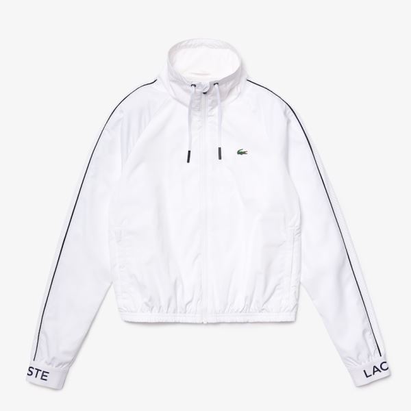 Lacoste SPORT Water-Resistant Zip Tennis Jacket - Bunda Dámské Bílé / Tmavě Blankyt Blankyt | CZ-BNs